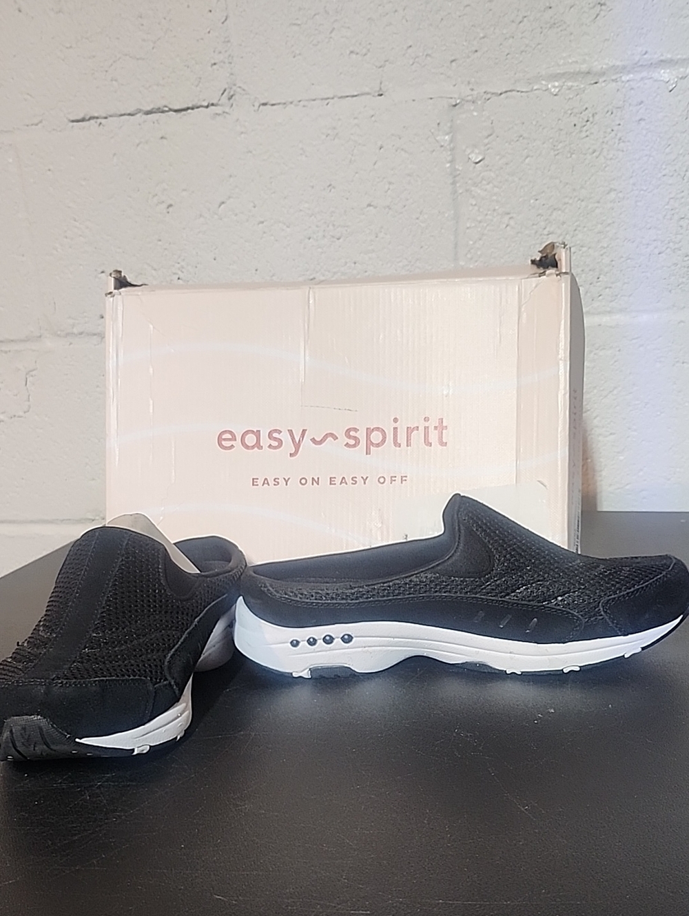 Easy Spirit Black Slip-On Moccasins with White Sole